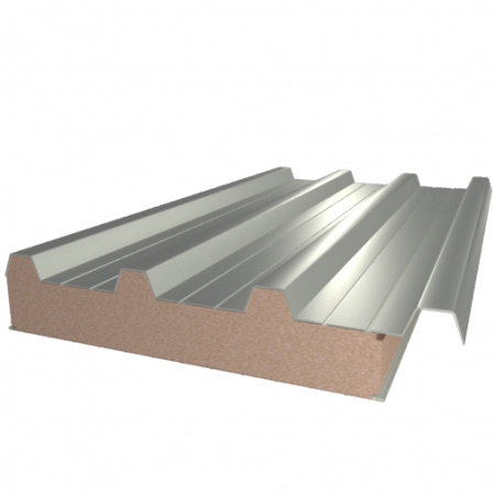 Сэндвич-панель кровельная с пенополиуретаном (ППУ/PUR) Бело-алюминиевый (RAL 9006)